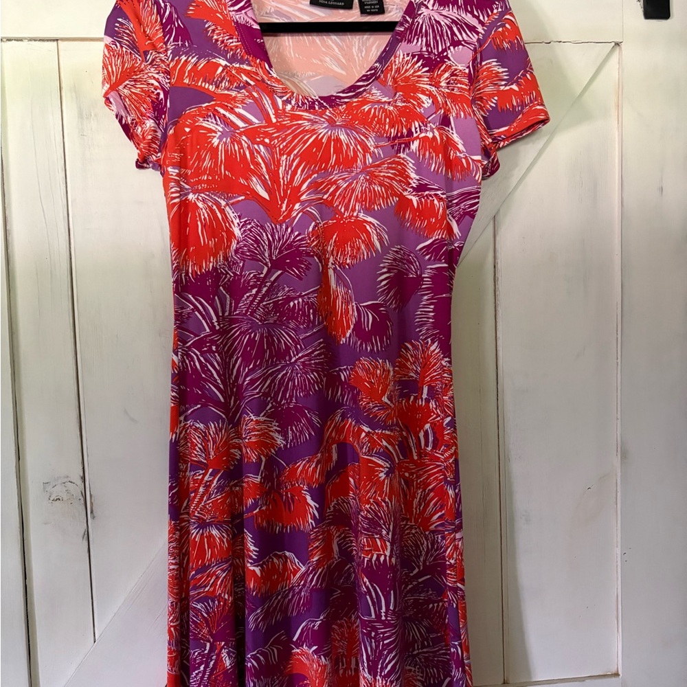 Nina Leonard Orange and Purple Patterned Dress